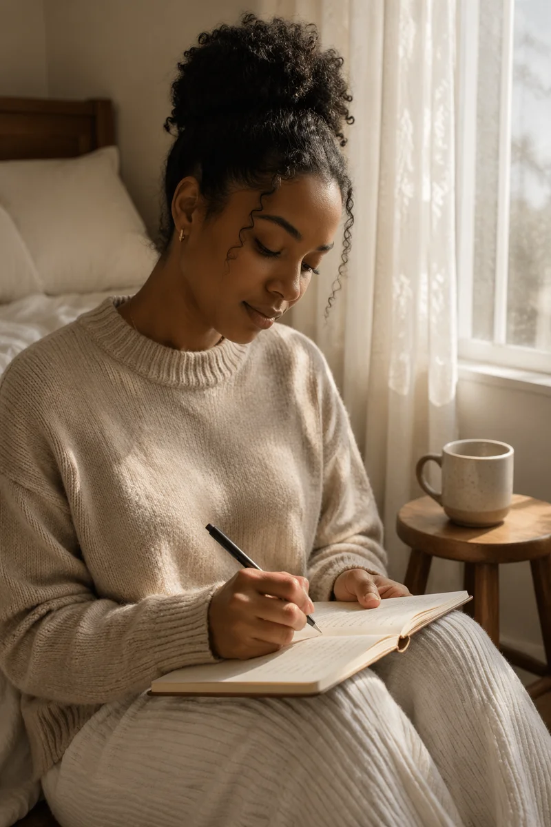 Young Woman Writing in Prayer Journal