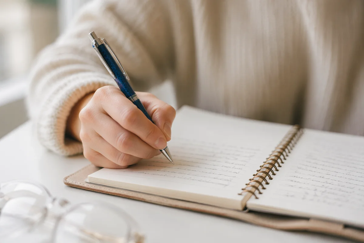 Hand Writing Reflections in Prayer Journal