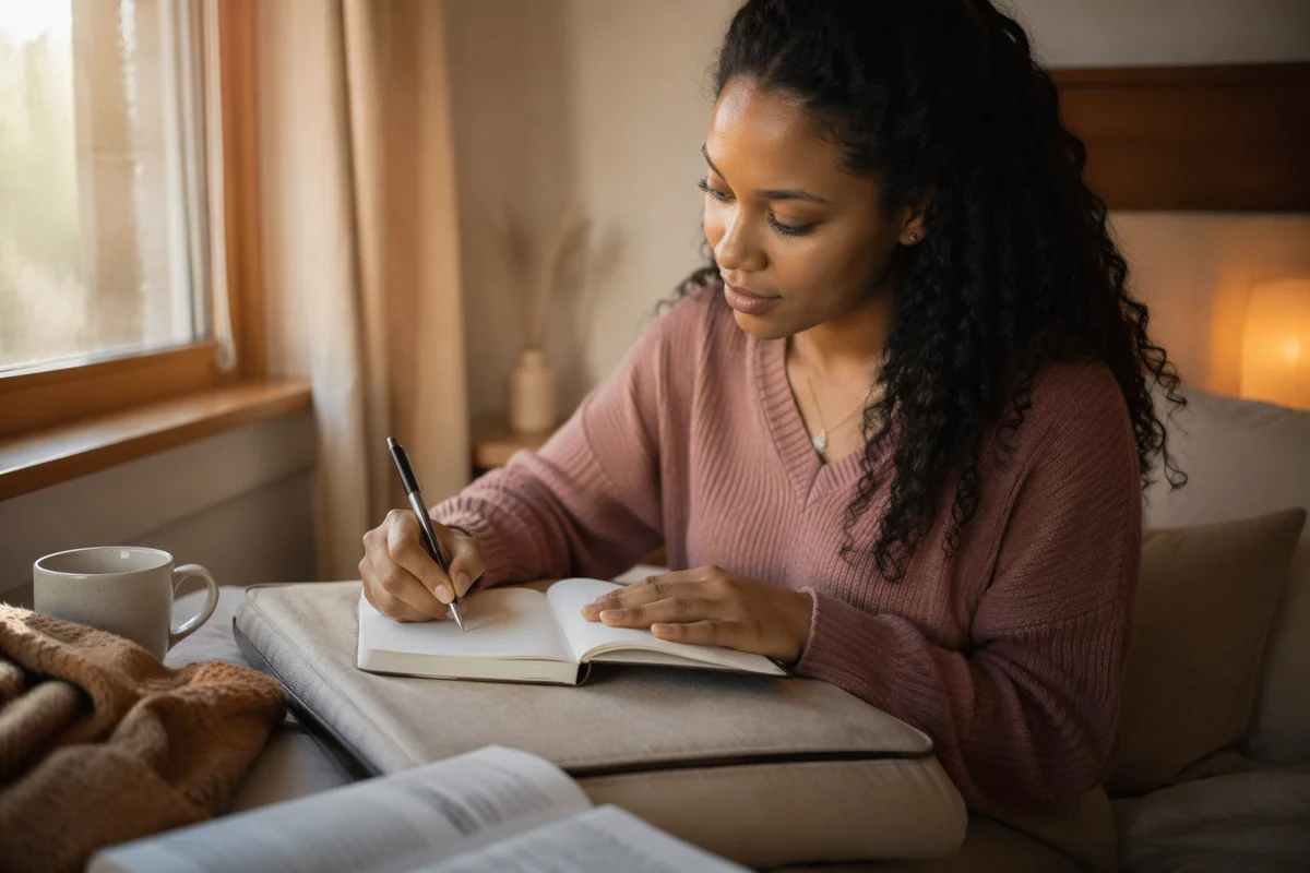 Young Woman Writing by Bedroom Window