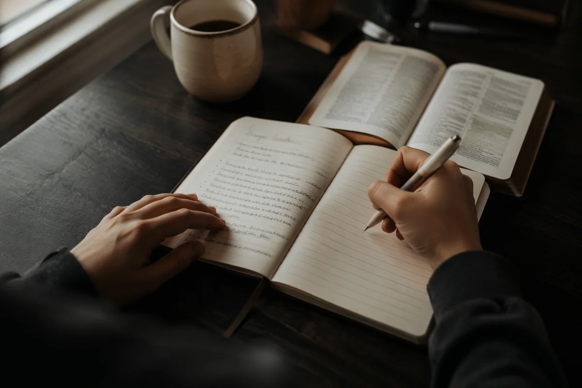 Hands Writing in a Quiet Prayer Journal