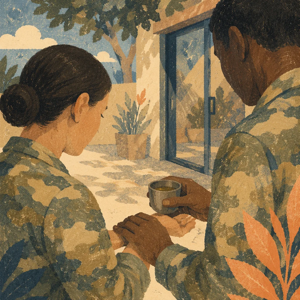 Anointing Prayer in Quiet Courtyard