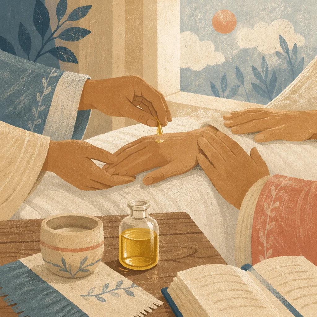 Hands Anointing With Oil in Prayer
