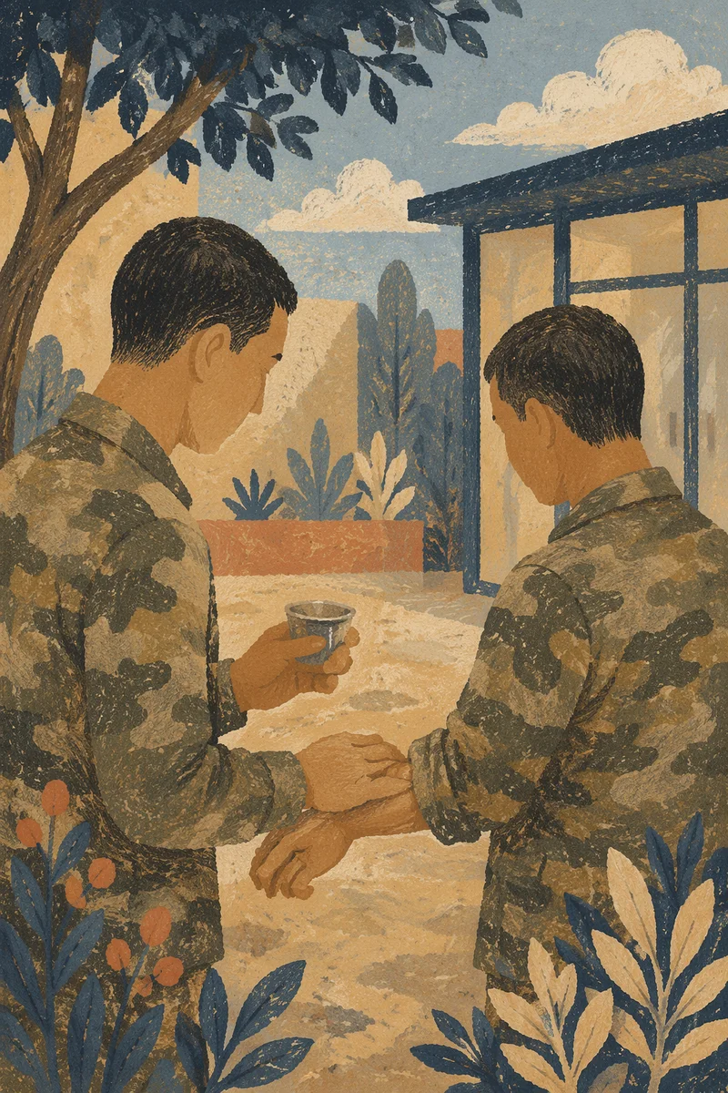 Quiet Anointing Prayer in Courtyard