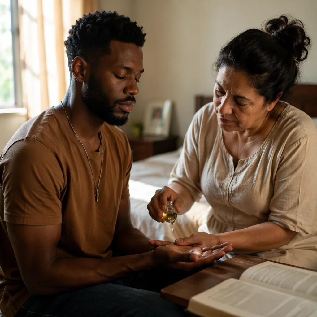 Hands Anointing in Morning Prayer Healing