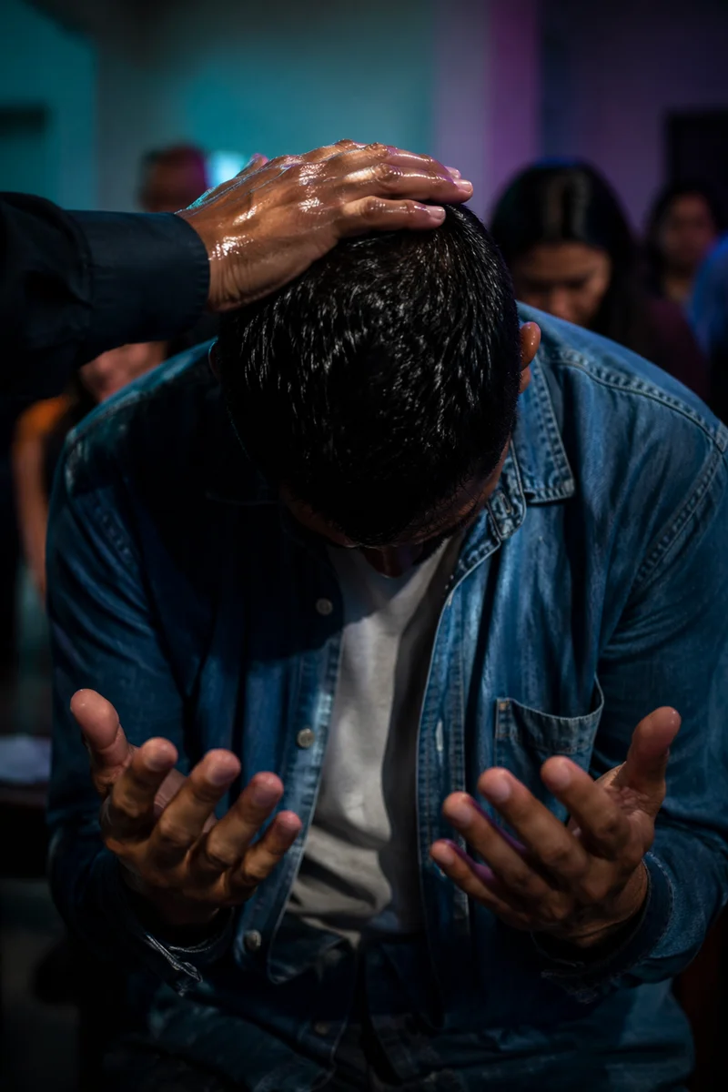 Healing Prayer Anointing in Quiet Community Room