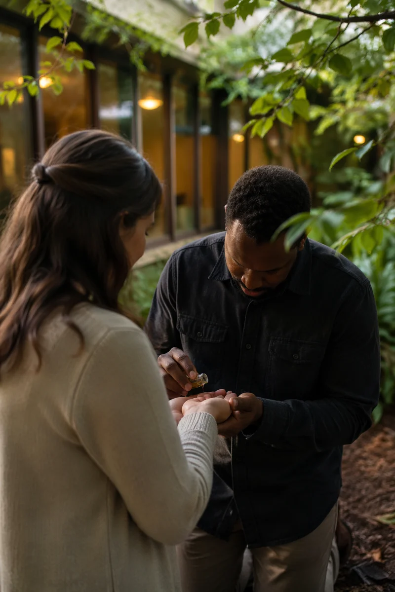 Healing Prayer With Anointing Oil Outdoors