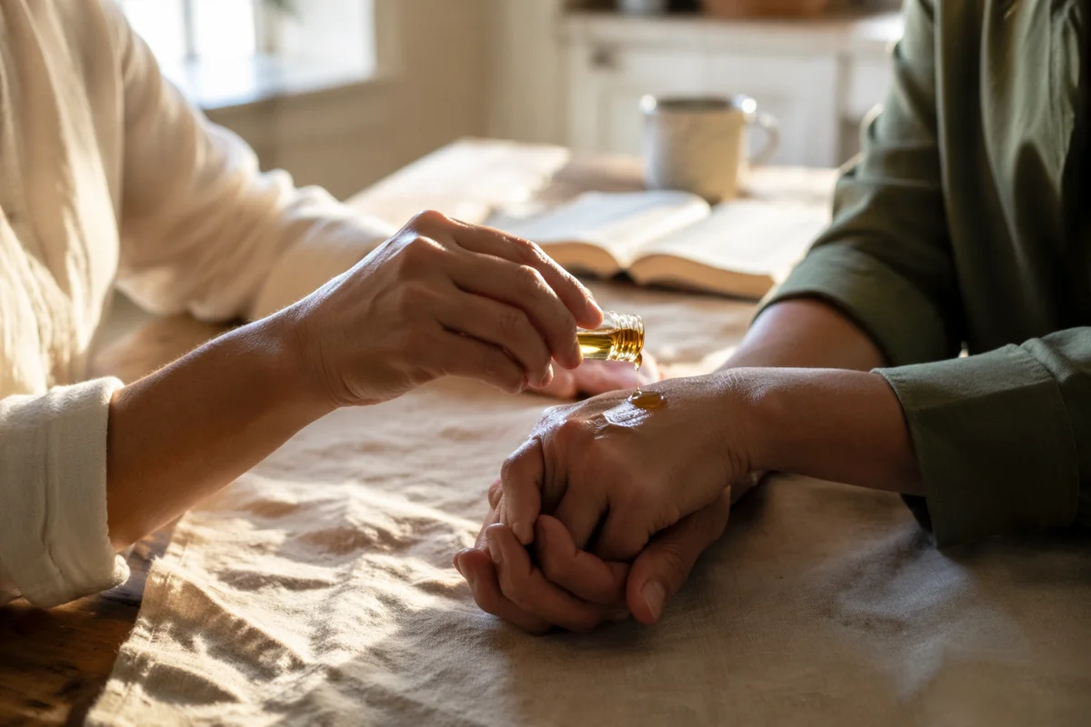 Healing Prayer Hands Anointed With Golden Oil