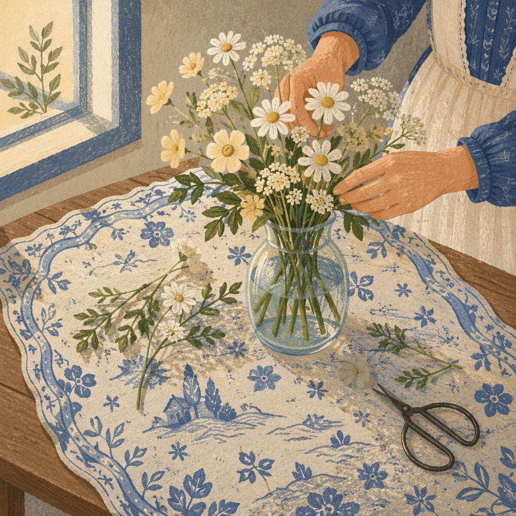 Hands Arranging Wildflowers in Glass Vase