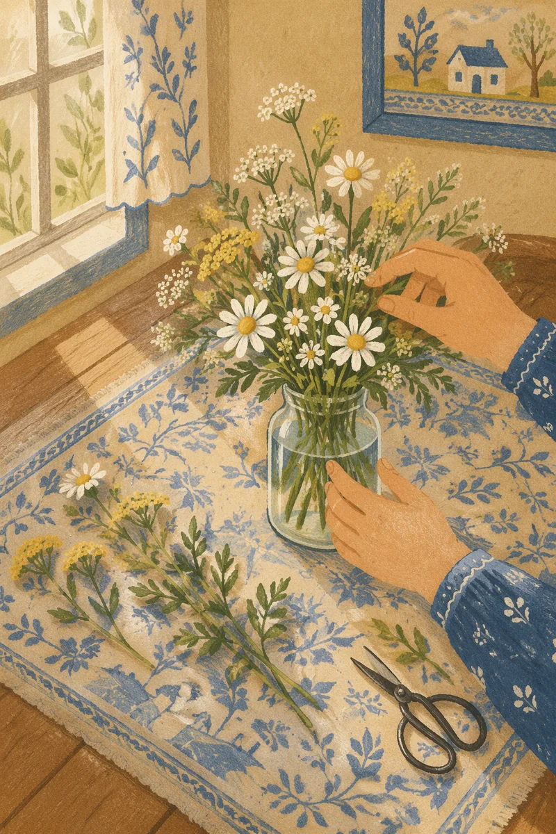 Hands Arranging Wildflowers in Glass Vase