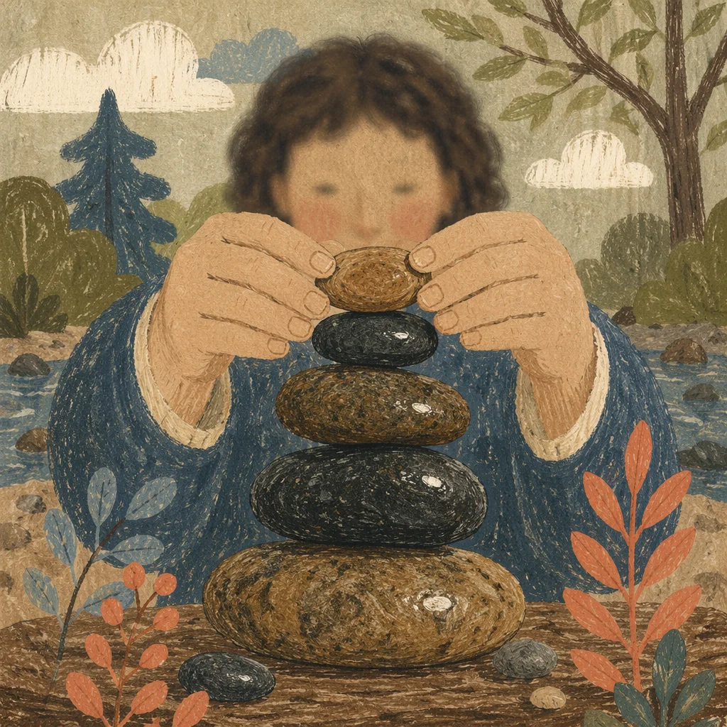 Hands Building a Woodland Stone Altar