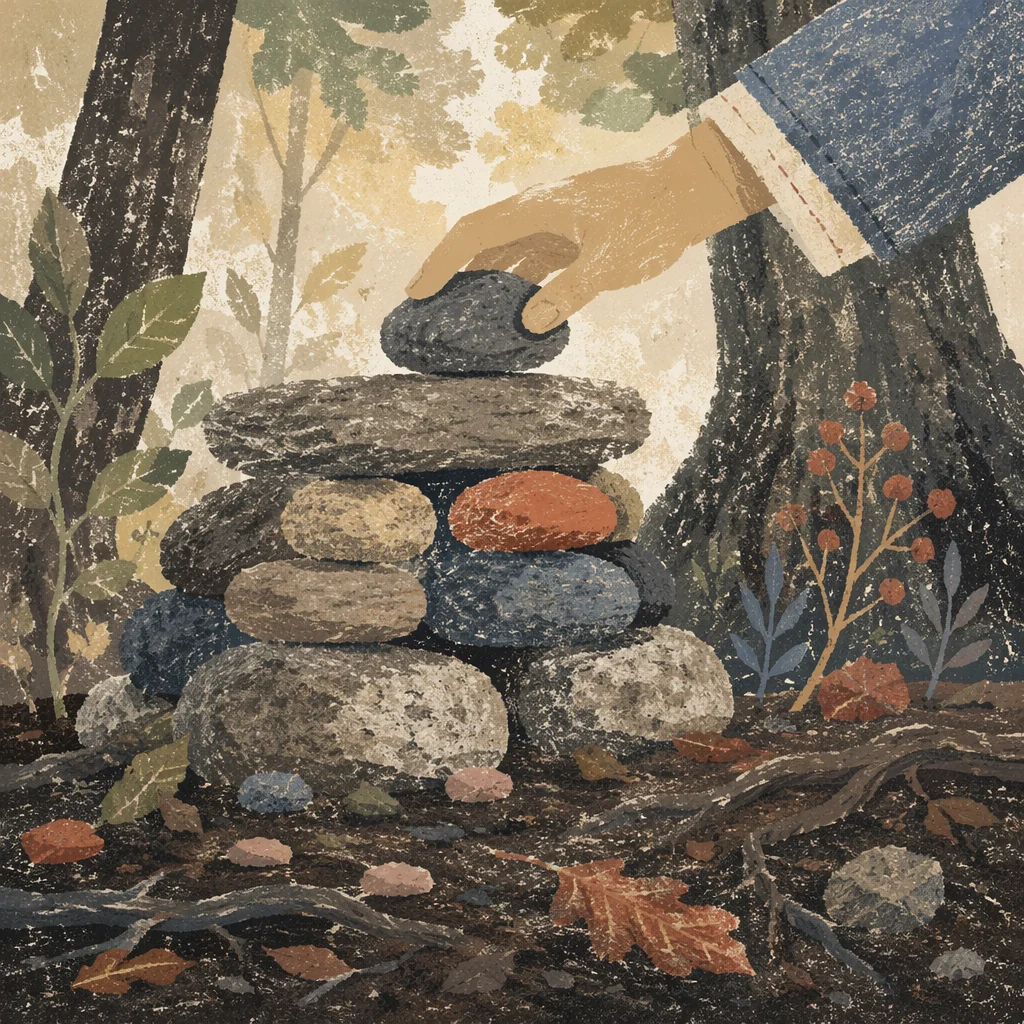 Hands Building a Woodland Stone Altar
