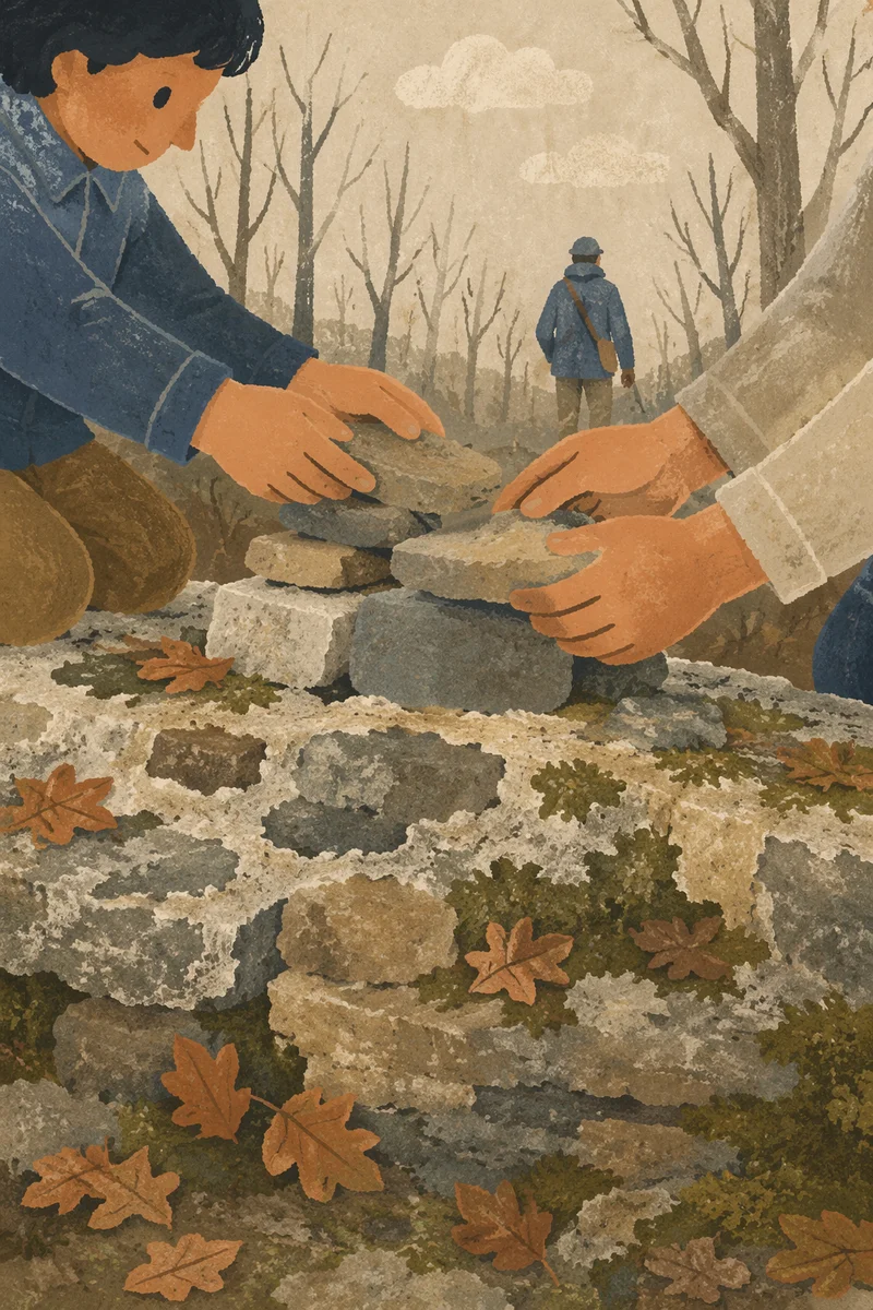 Hands Building Rustic Stone Altar Outdoors