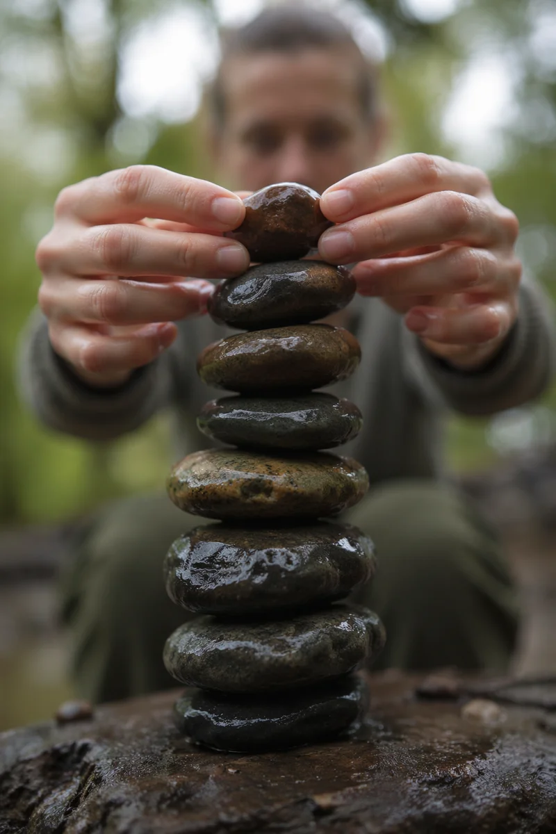 Hands Building a Peaceful Outdoor Stone Altar