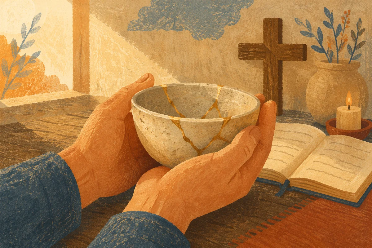 Kintsugi Bowl Held in Prayerful Hands