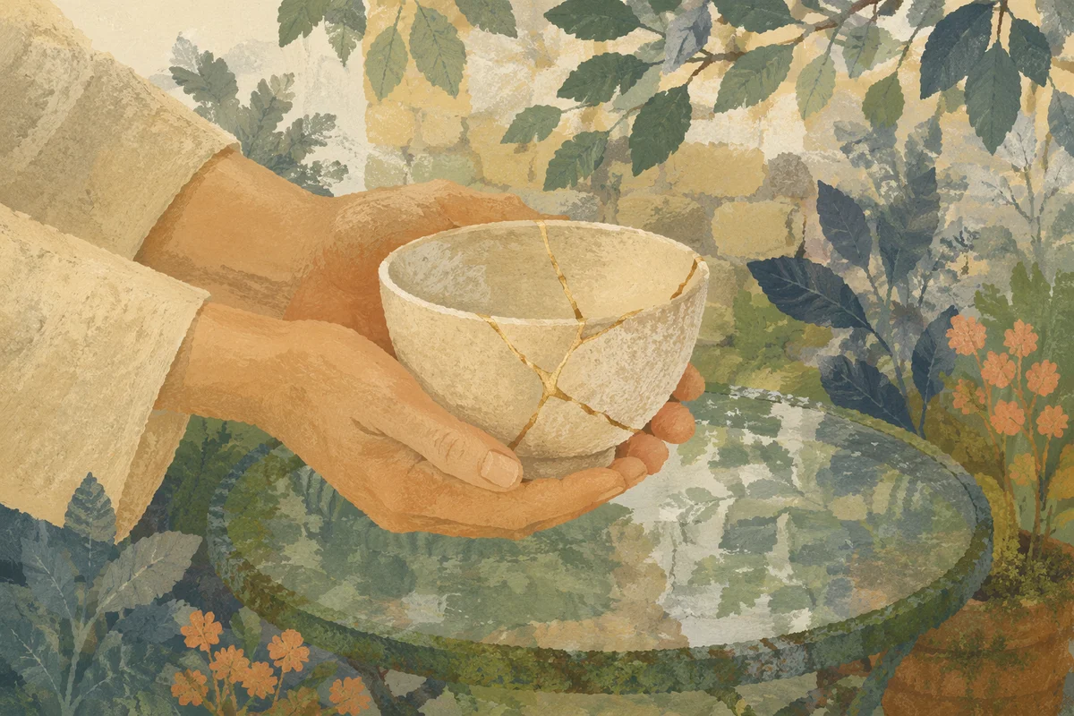 Hands Holding Kintsugi Bowl of Restoration