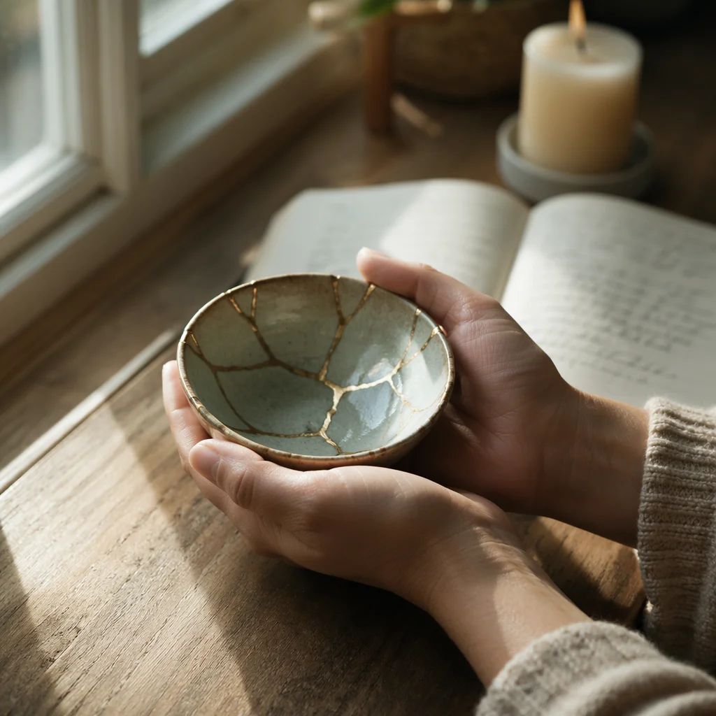 Kintsugi Bowl Held in Prayerful Hands