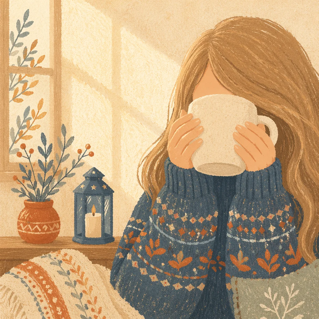 Cozy Hands Holding Warm Ceramic Mug