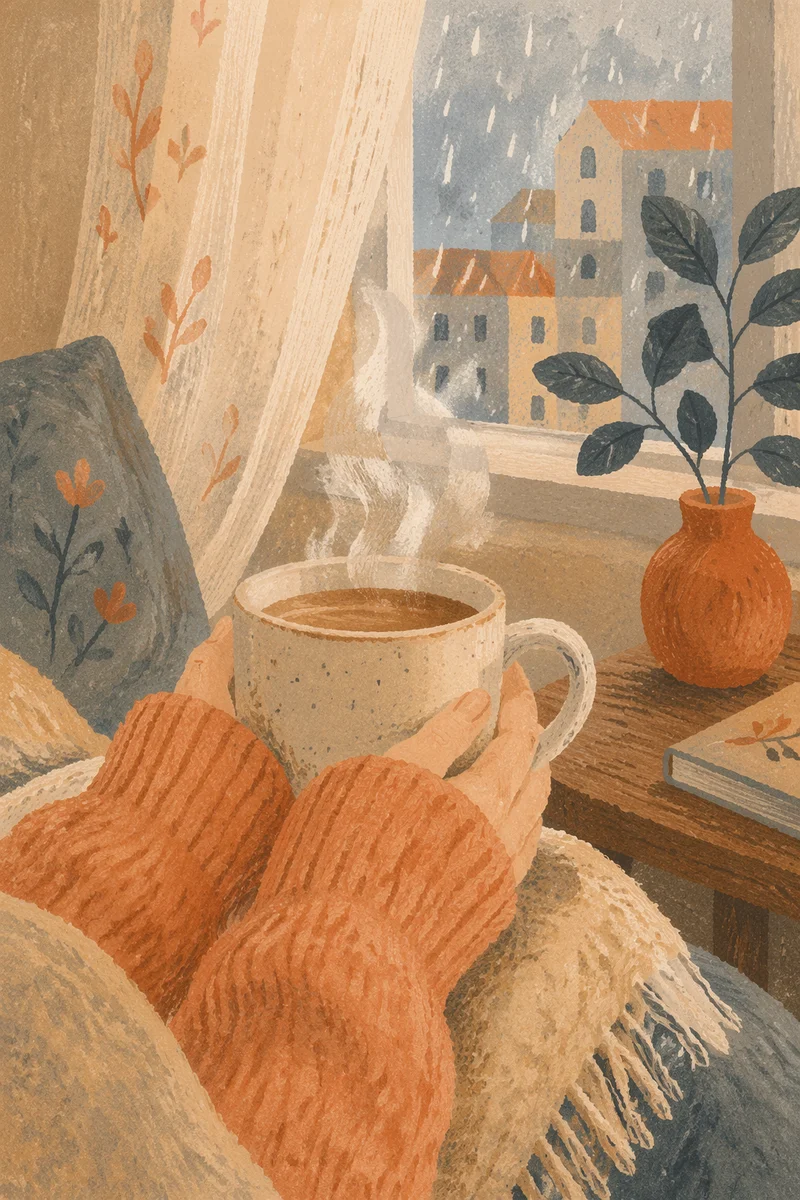 Cozy Hands Holding Warm Morning Mug