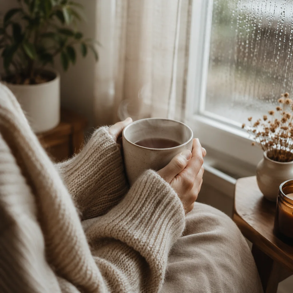 Cozy Hands Holding Warm Morning Mug