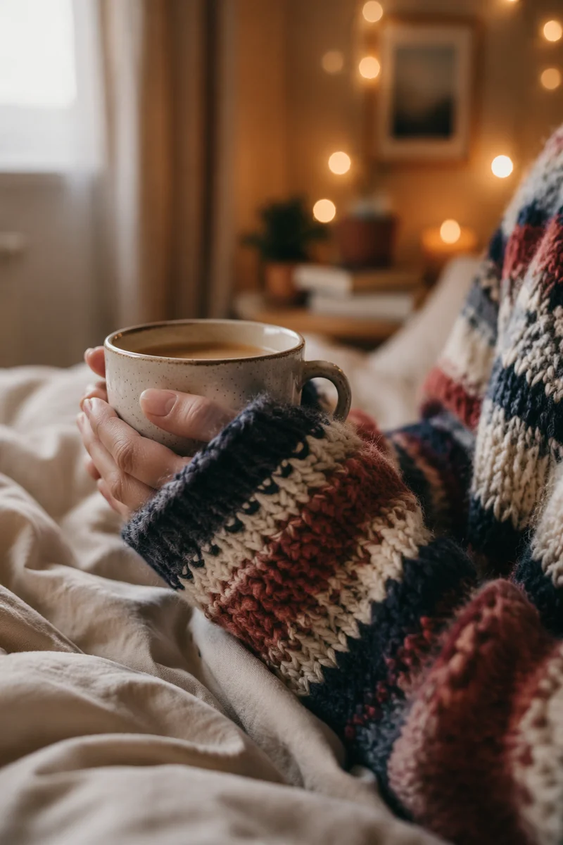 Cozy Hands Holding Warm Ceramic Mug