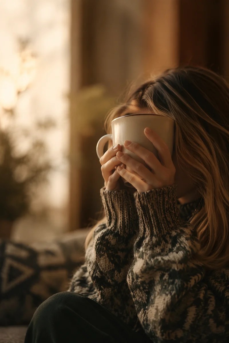 Cozy Hands Holding Warm Ceramic Mug