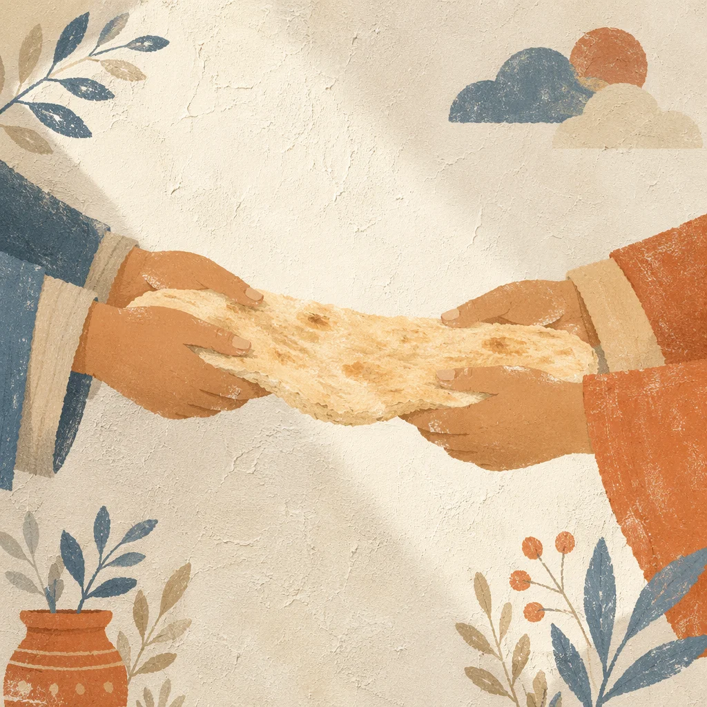 Hands Sharing Rustic Bread in Soft Daylight