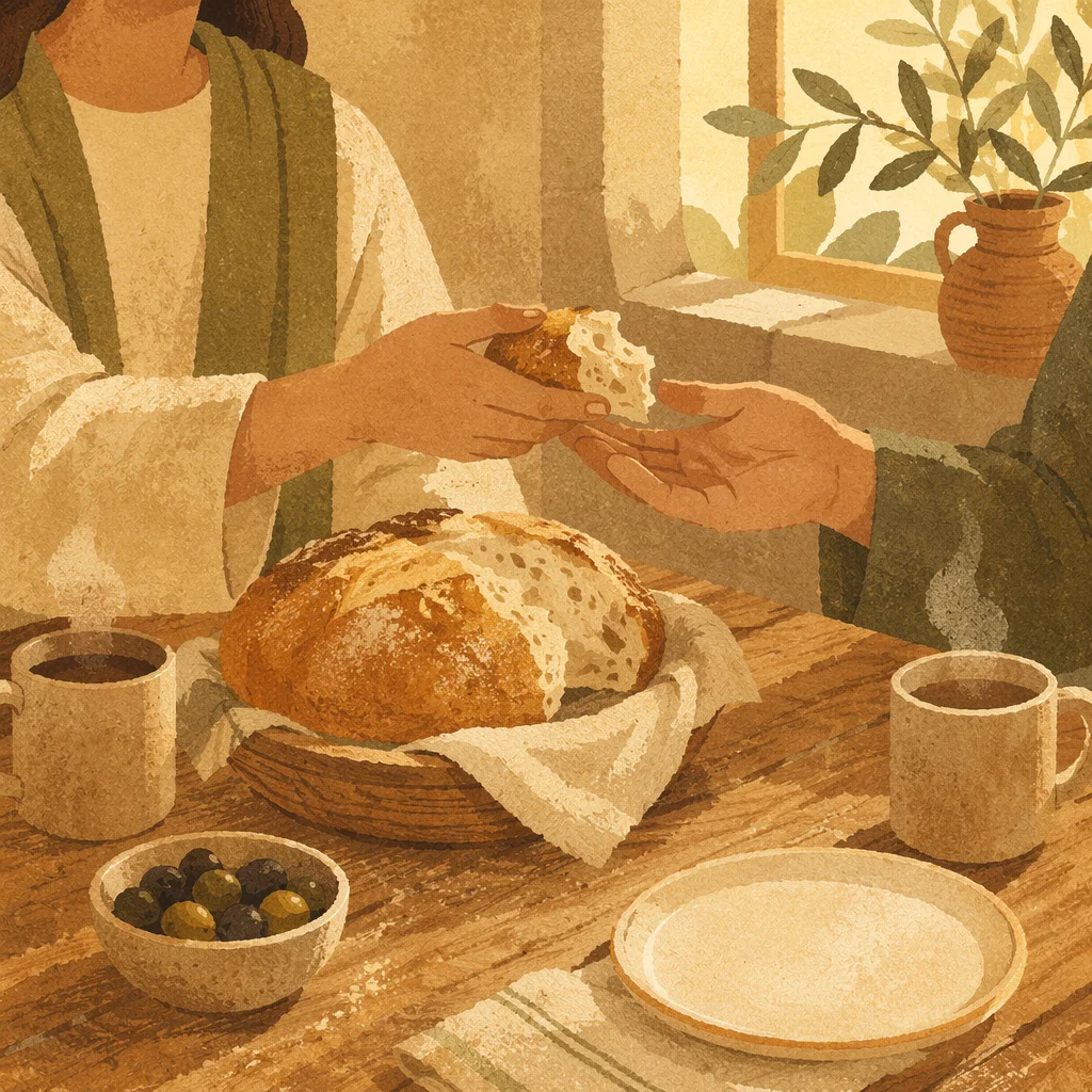 Hands Sharing Bread in Morning Fellowship