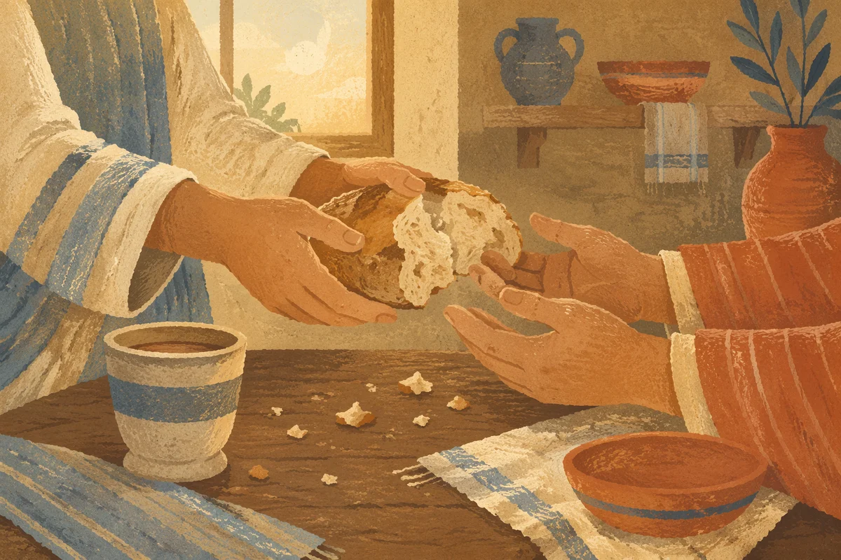 Hands Sharing Bread in Morning Fellowship