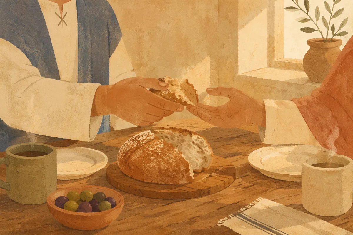 Hands Sharing Bread in Morning Fellowship