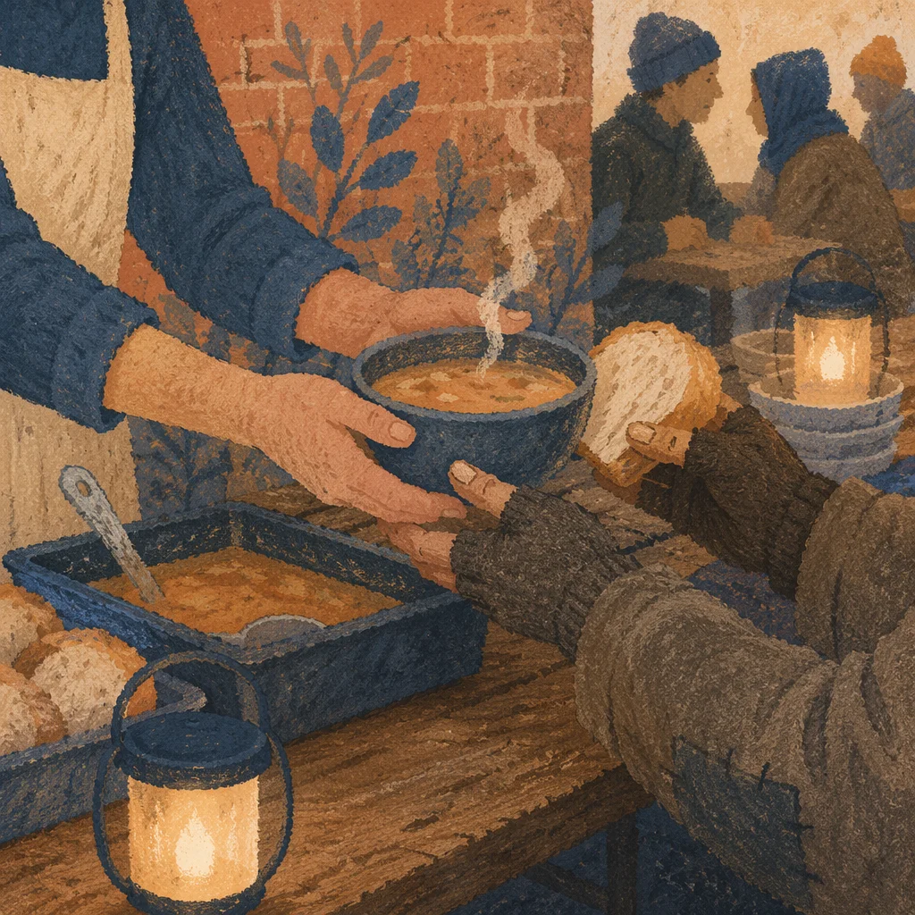 Compassionate Hands Serving Soup and Bread