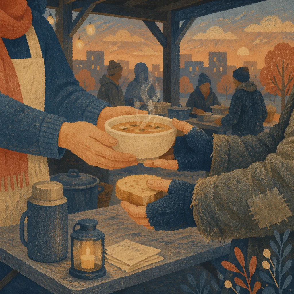 Hands Serving Soup to Homeless Neighbor