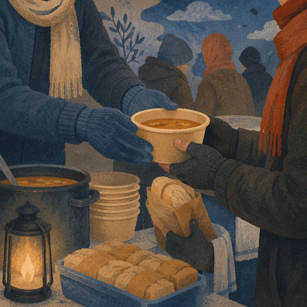 Volunteers Serving Warm Meals at Evening Outreach