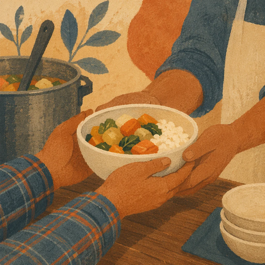 Caring Hands Serving Warm Community Meal