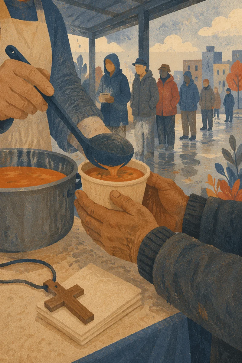 Compassionate Hands Serving Soup After Rain