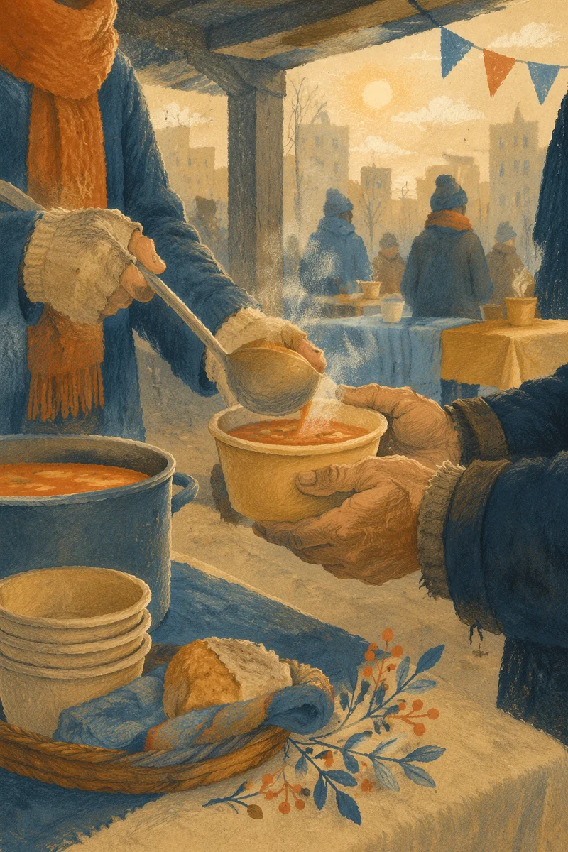 Compassionate Hands Serving Soup to Homeless