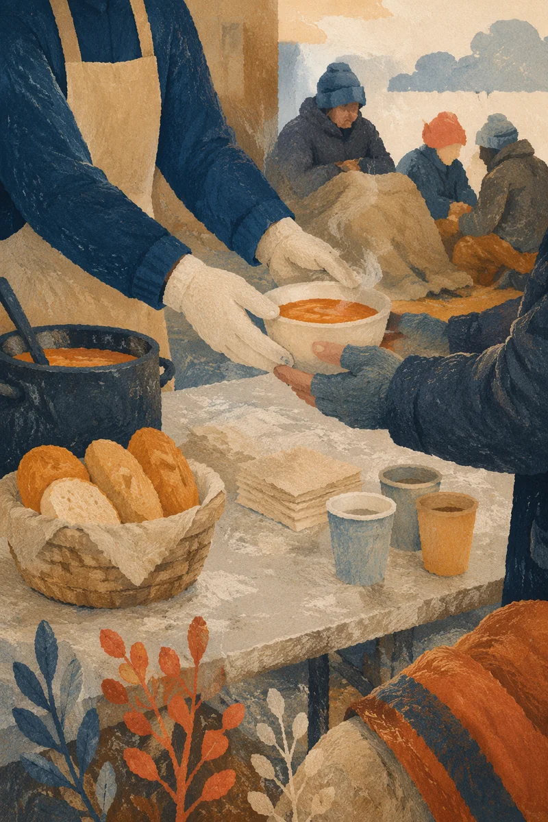 Volunteers Serving Warm Meals to Homeless Neighbors