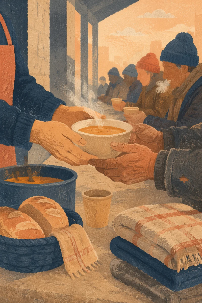 Compassionate Hands Serving Soup Outdoors