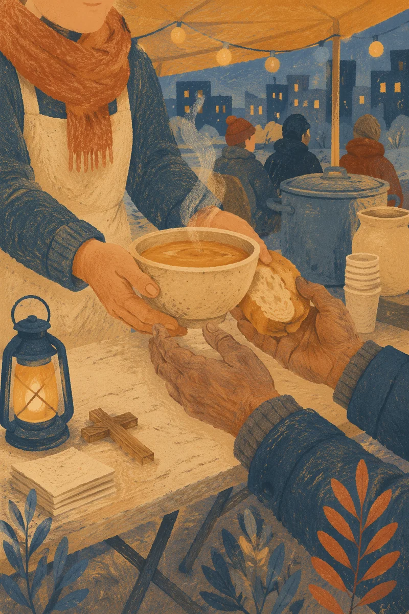 Hands Serving Soup at Community Meal