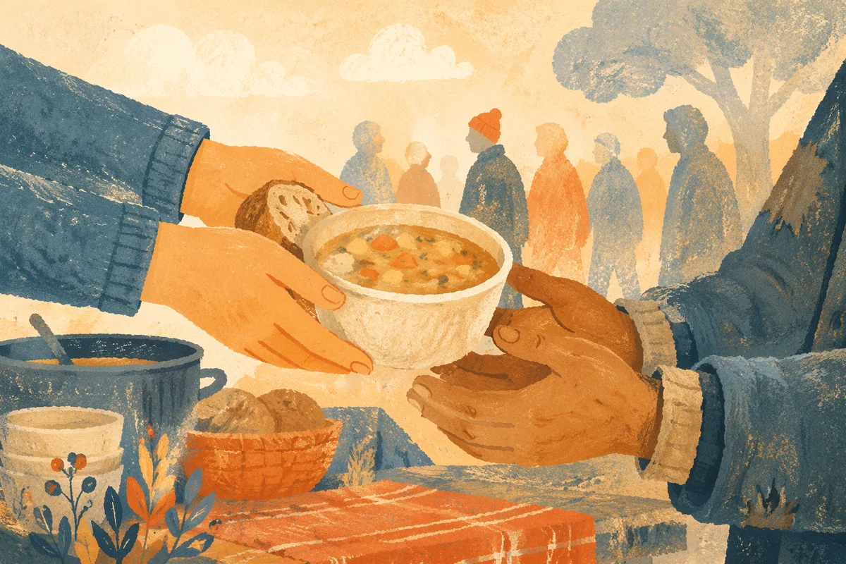 Compassionate Hands Serving Warm Meal Outdoors