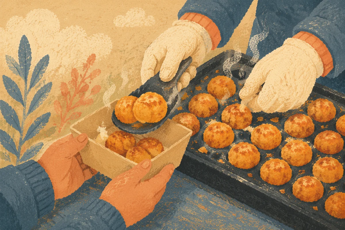 Volunteer Hands Serving Warm Food Outdoors