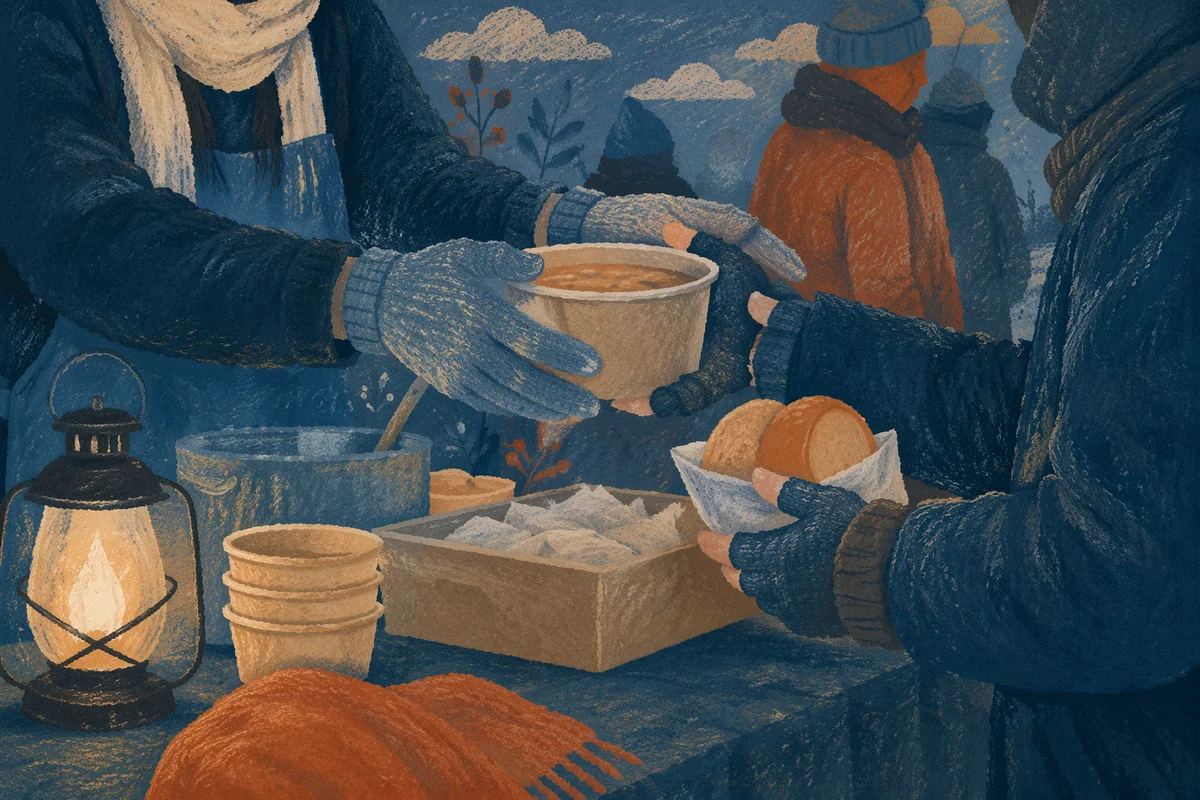 Volunteers Serving Warm Meals at Evening Outreach