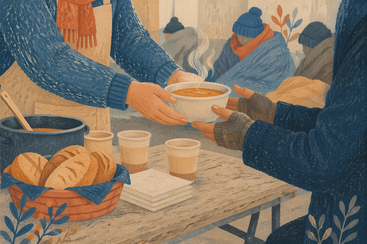 Volunteers Serving Warm Meals with Compassion