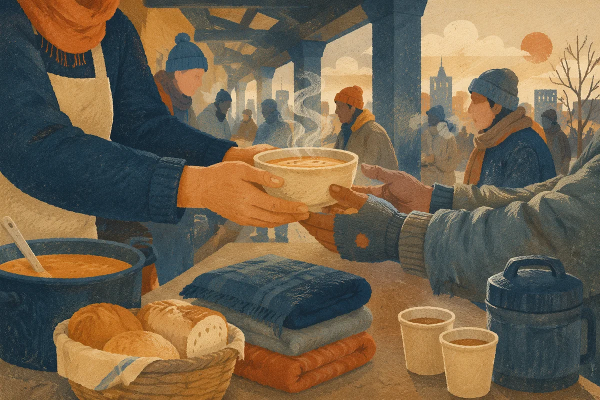 Compassionate Hands Serving Soup to Homeless Neighbors