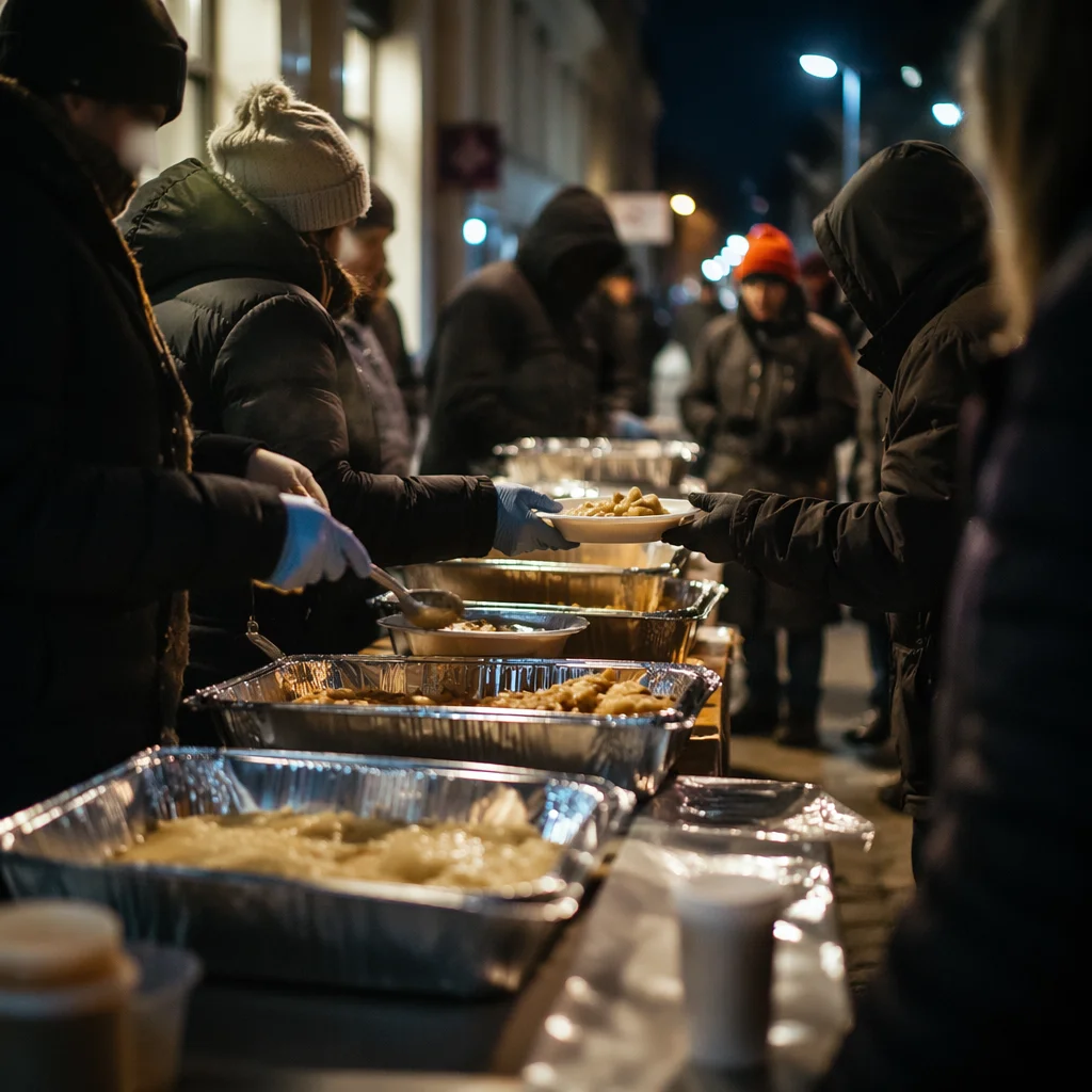 Hands Serving Warm Meals to Homeless Neighbors