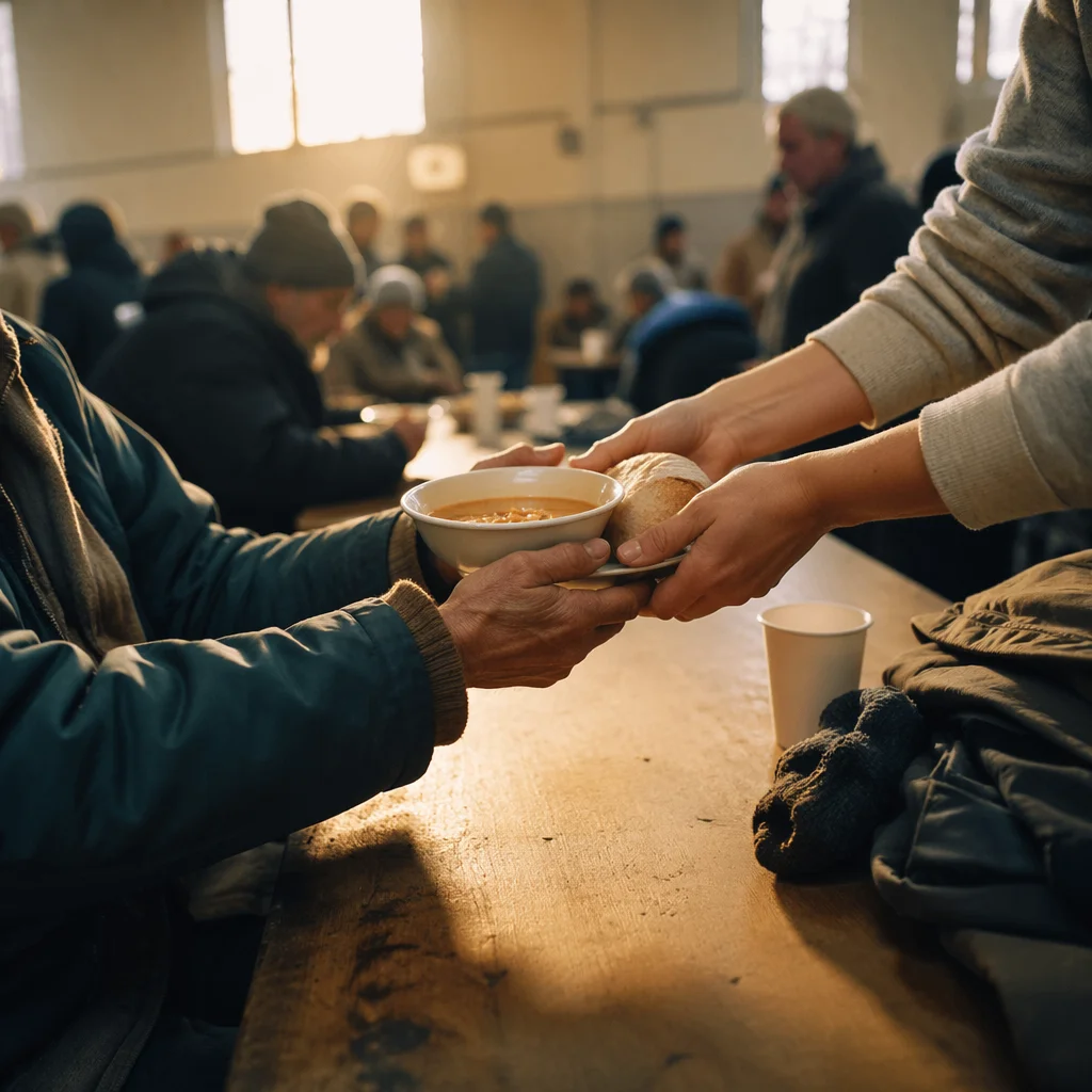 Compassionate Hands Serving Soup to Homeless