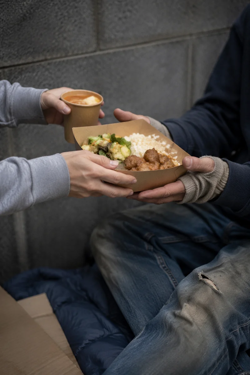 Volunteer Hands Sharing Warm Meal