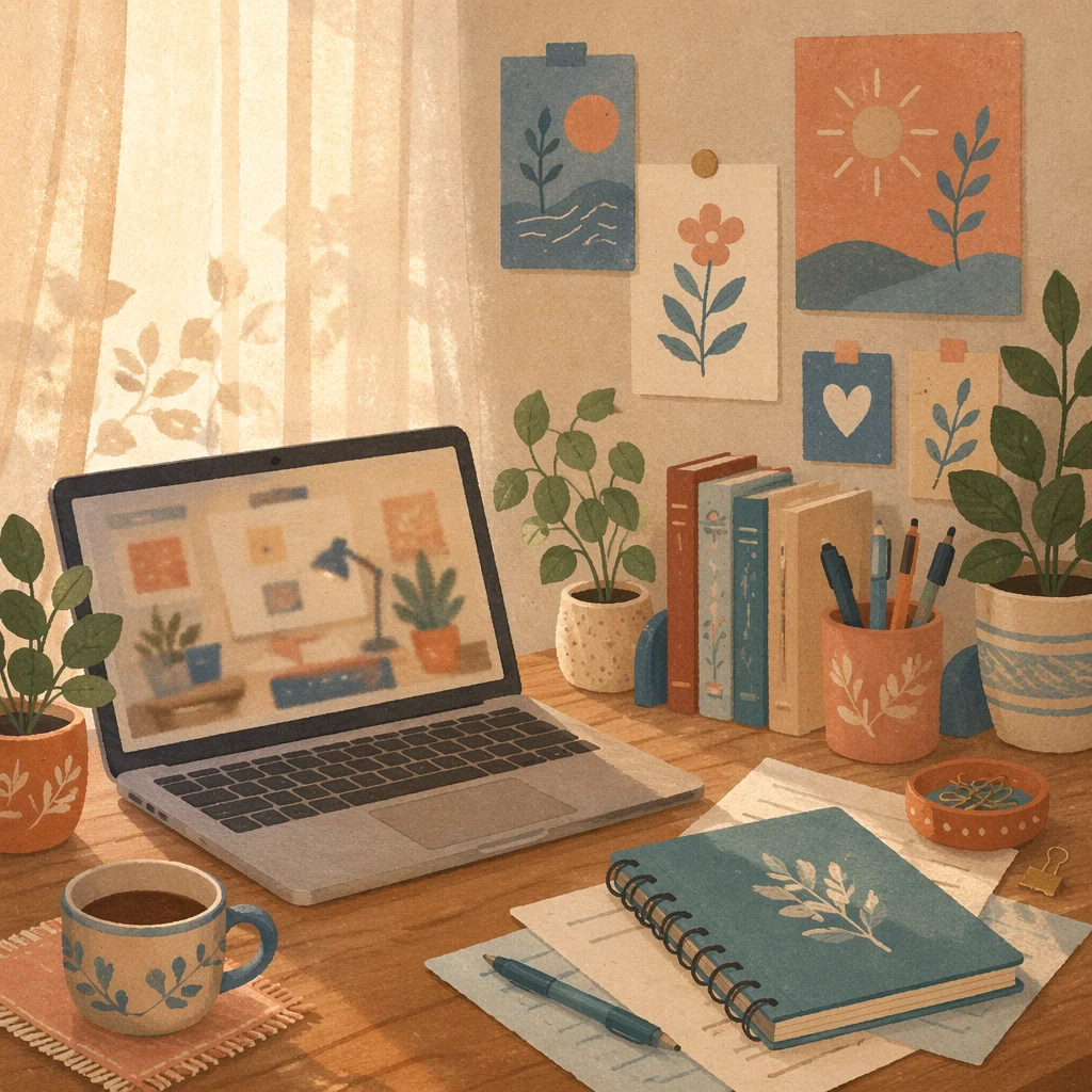 Cozy Plant Filled Home Office Desk