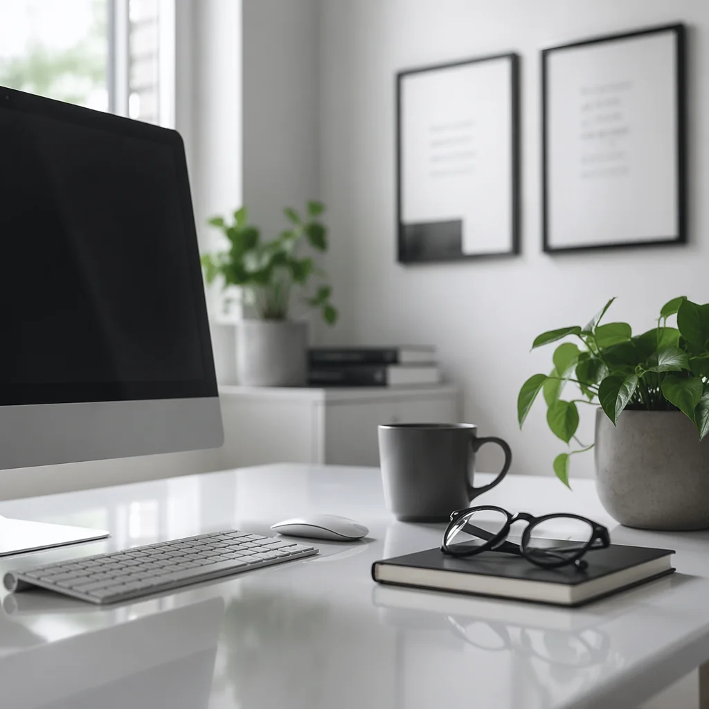 Calm Scandinavian Home Office With Plants