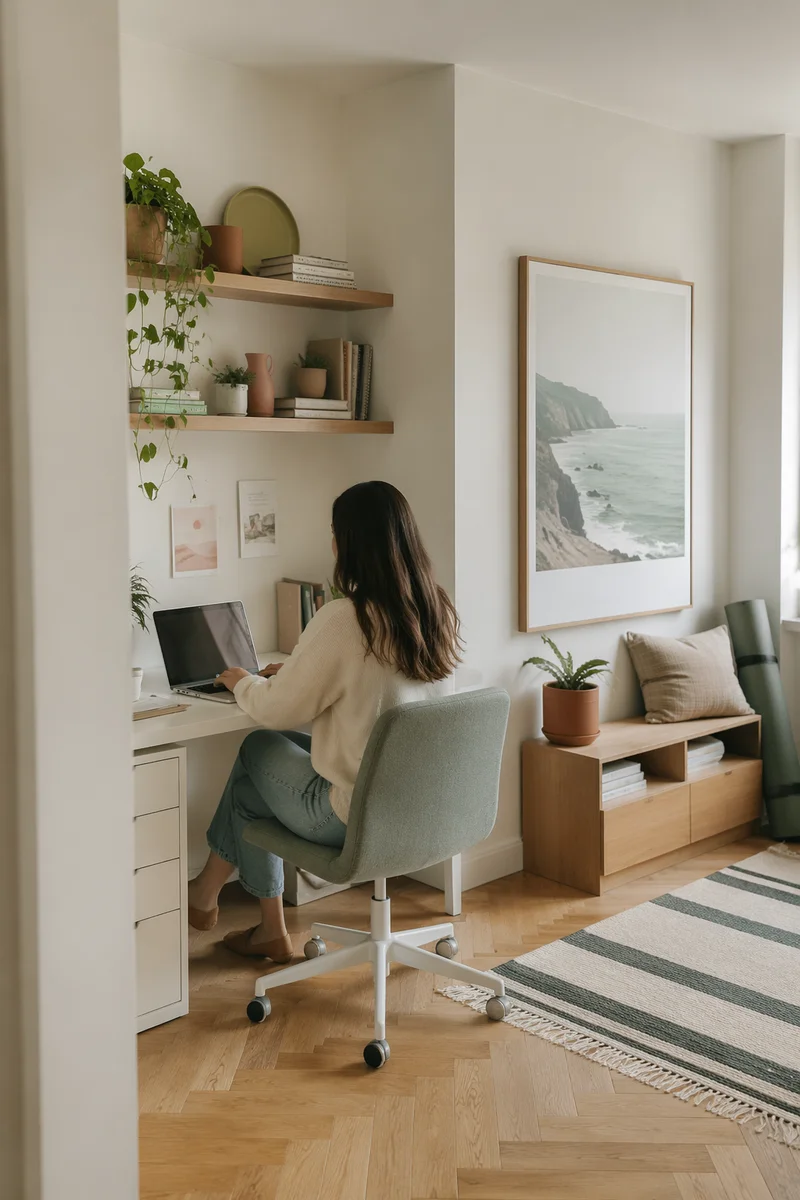 Calm Minimalist Home Office With Plants