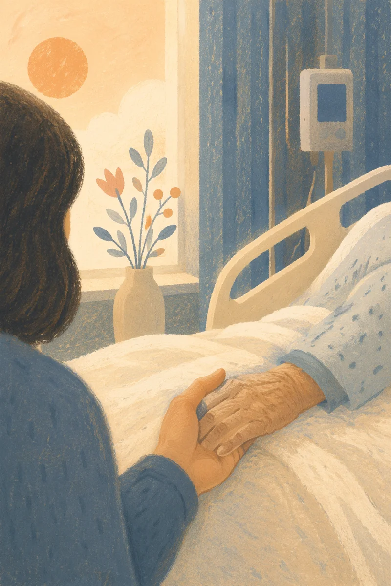Hospital Bedside Prayer Holding Elderly Patient Hand
